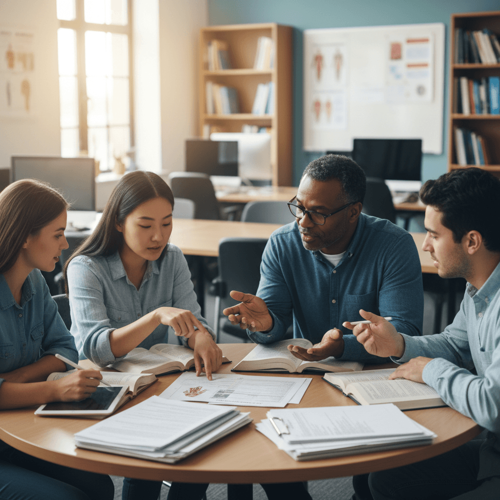 Transcode Solutions students collaborating on medical coding case studies